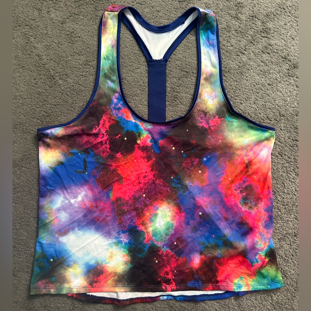 SO Galaxy Print Racerback Cropped Workout Tank Top